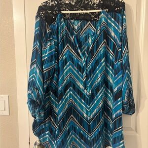 Zac & Rachel Blue and Black Chevron Blouse